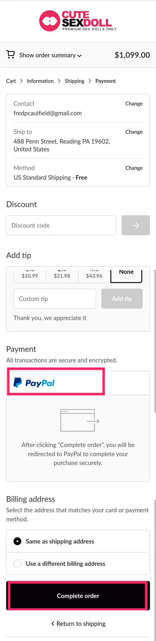 How to pay with credit card via PayPal Cute Sex Doll